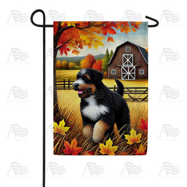 Autumn Dog and Barn Garden Flag