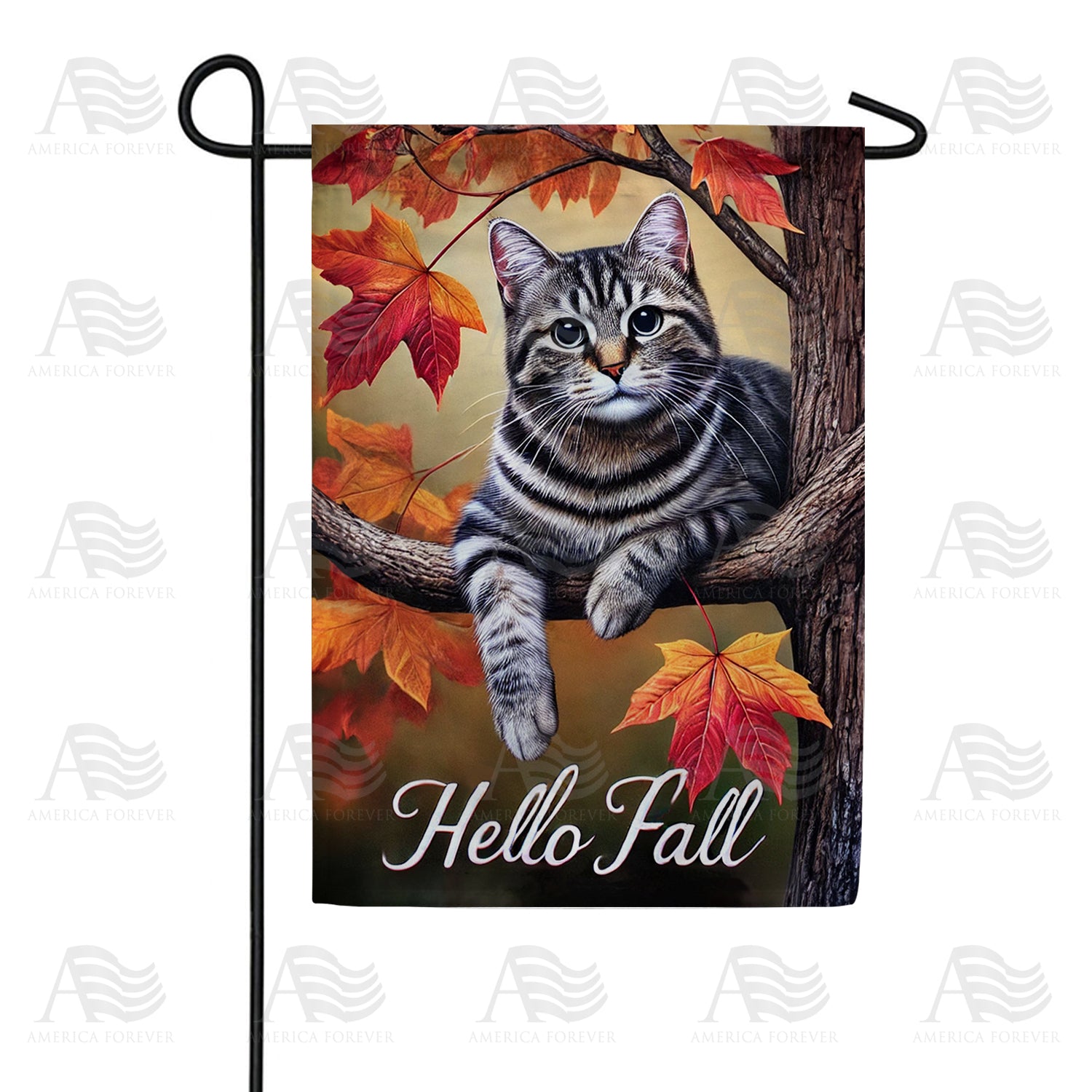 Hello Fall Tabby Cat Garden Flag