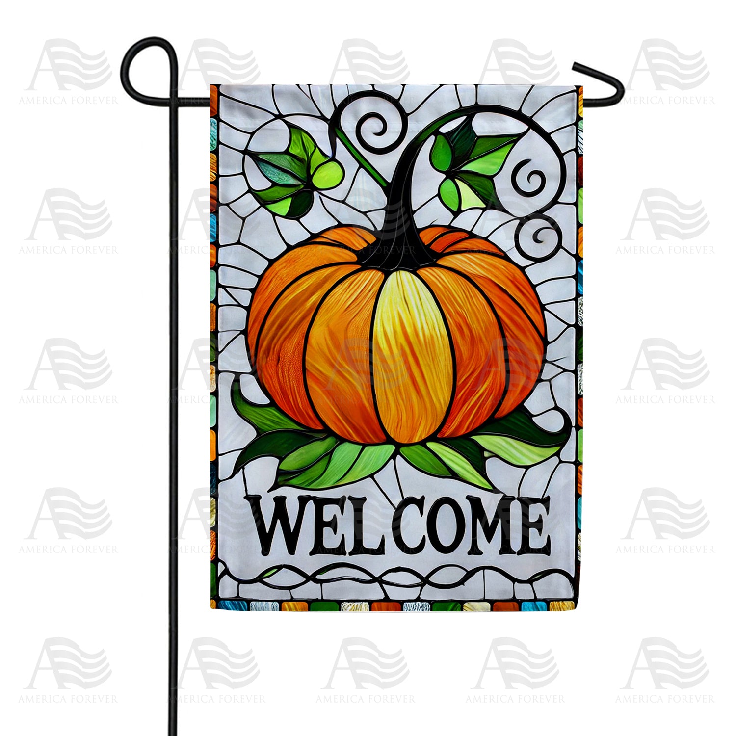 Stained Glass Welcome Pumpkin Garden Flag