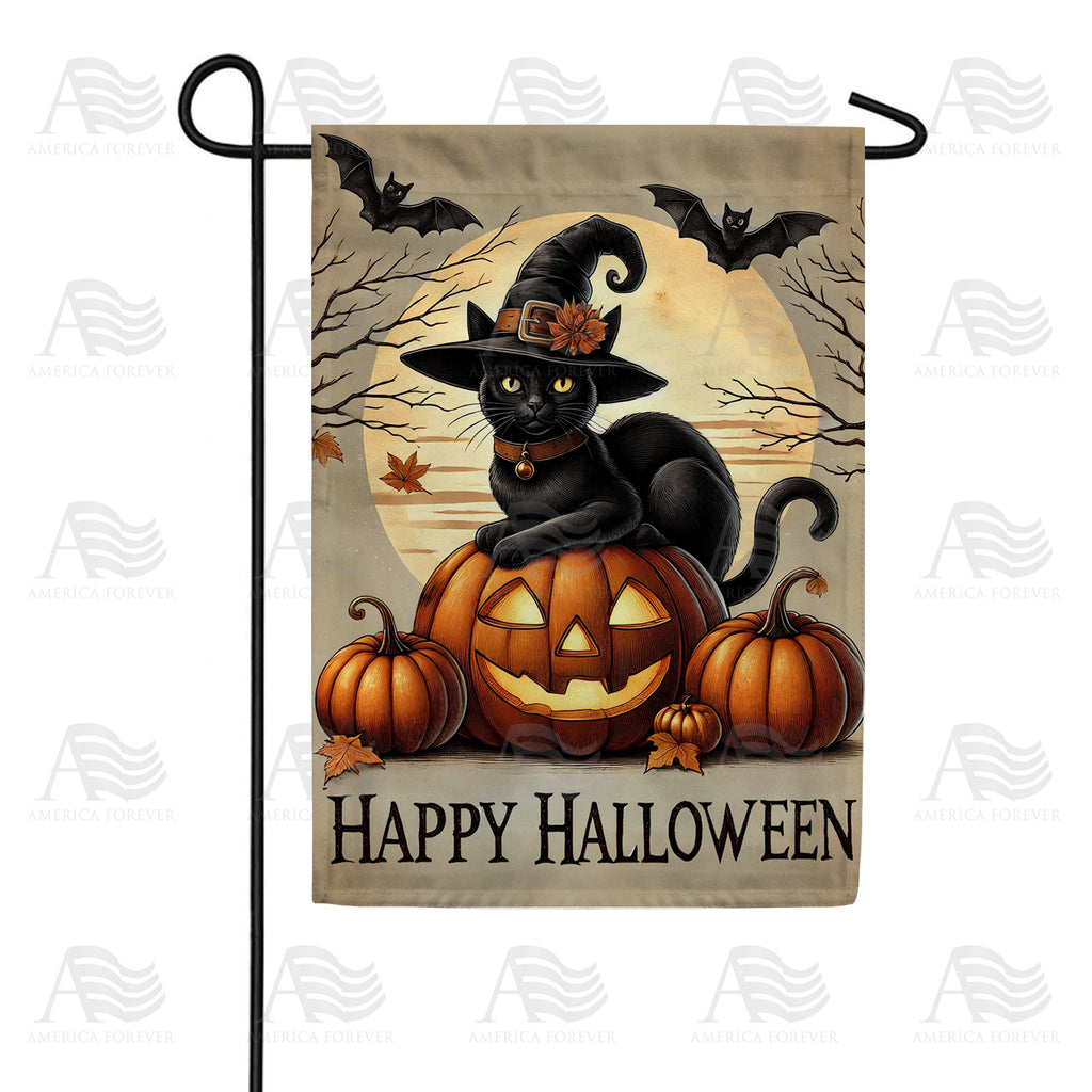 Happy Halloween Witch Cat Garden Flag