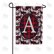 Elegant Red And Black Plaid Monogram Garden Flag