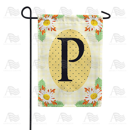 Yellow Gingham Daisies Monogram Garden Flag