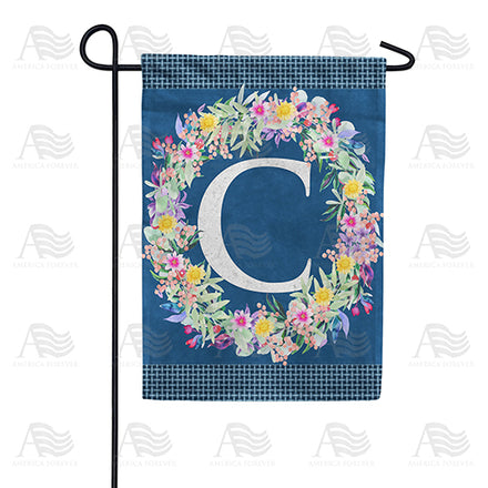 Floral Wreath Monogram Garden Flag