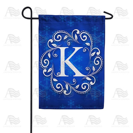 Blue Winter Monogram Garden Flag