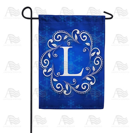 Blue Winter Monogram Garden Flag