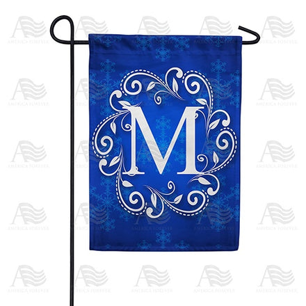 Blue Winter Monogram Garden Flag