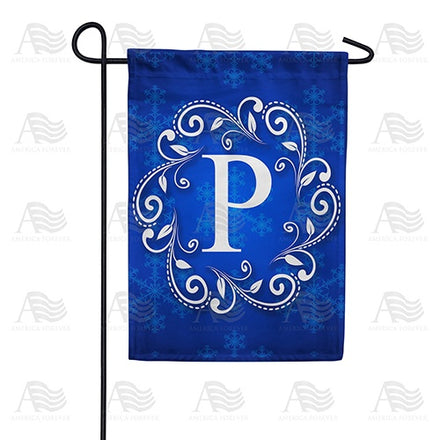 Blue Winter Monogram Garden Flag