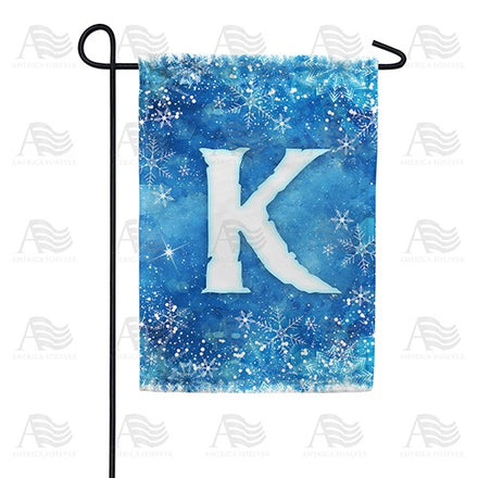 Icy Snowflakes Monogram Garden Flag