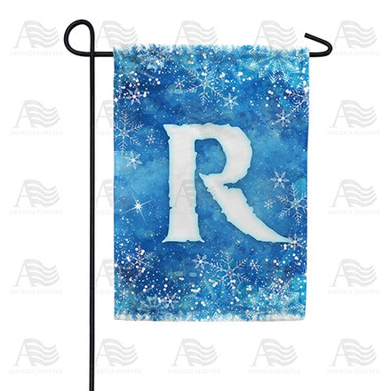 Icy Snowflakes Monogram Garden Flag