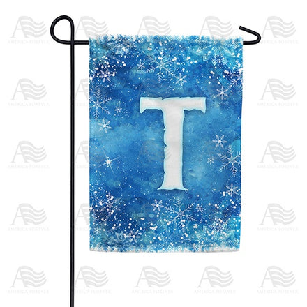 Icy Snowflakes Monogram Garden Flag