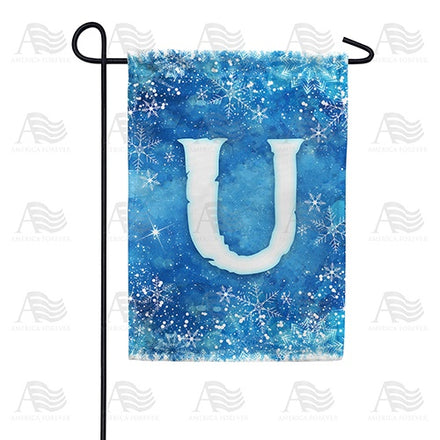 Icy Snowflakes Monogram Garden Flag