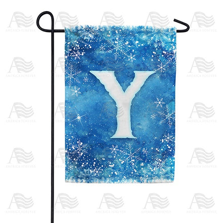 Icy Snowflakes Monogram Garden Flag