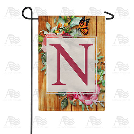 Bees And Roses Monogram Garden Flag