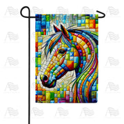 Colorful Mosaic Horse Garden Flag