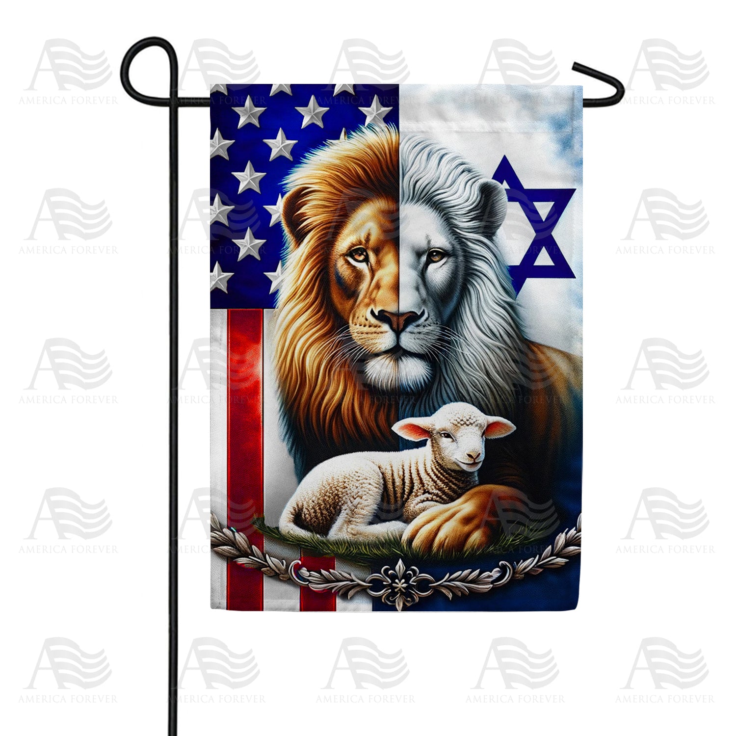 Lion and Lamb USA Israel Garden Flag