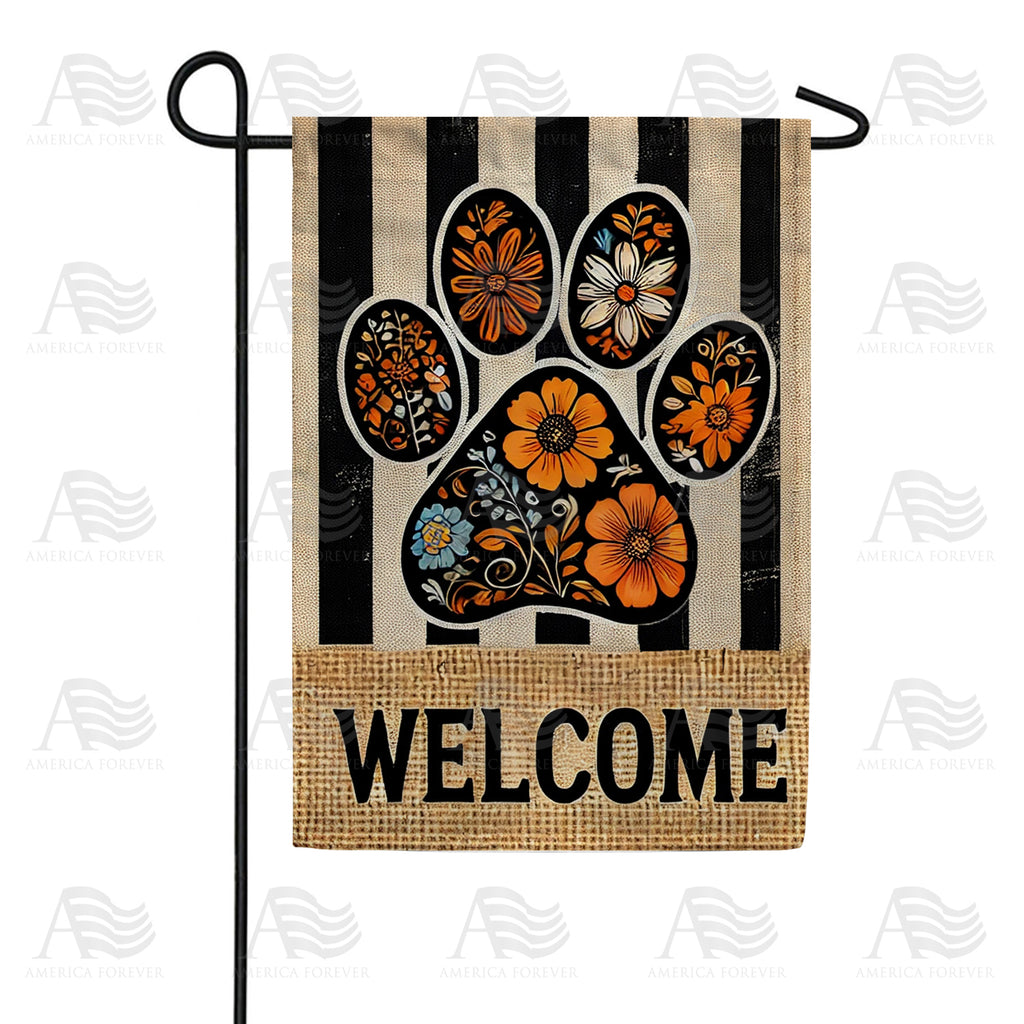 Floral Paw Print Welcome Garden Flag