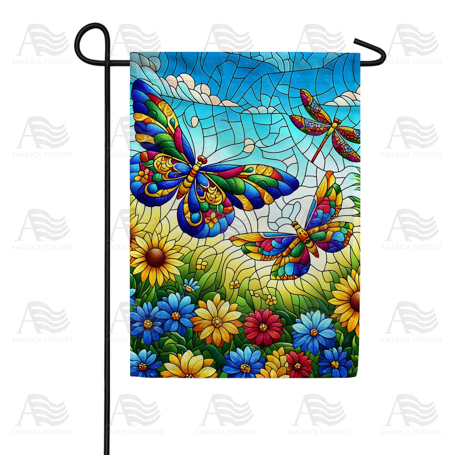 Stained Glass Butterfly Garden Flag