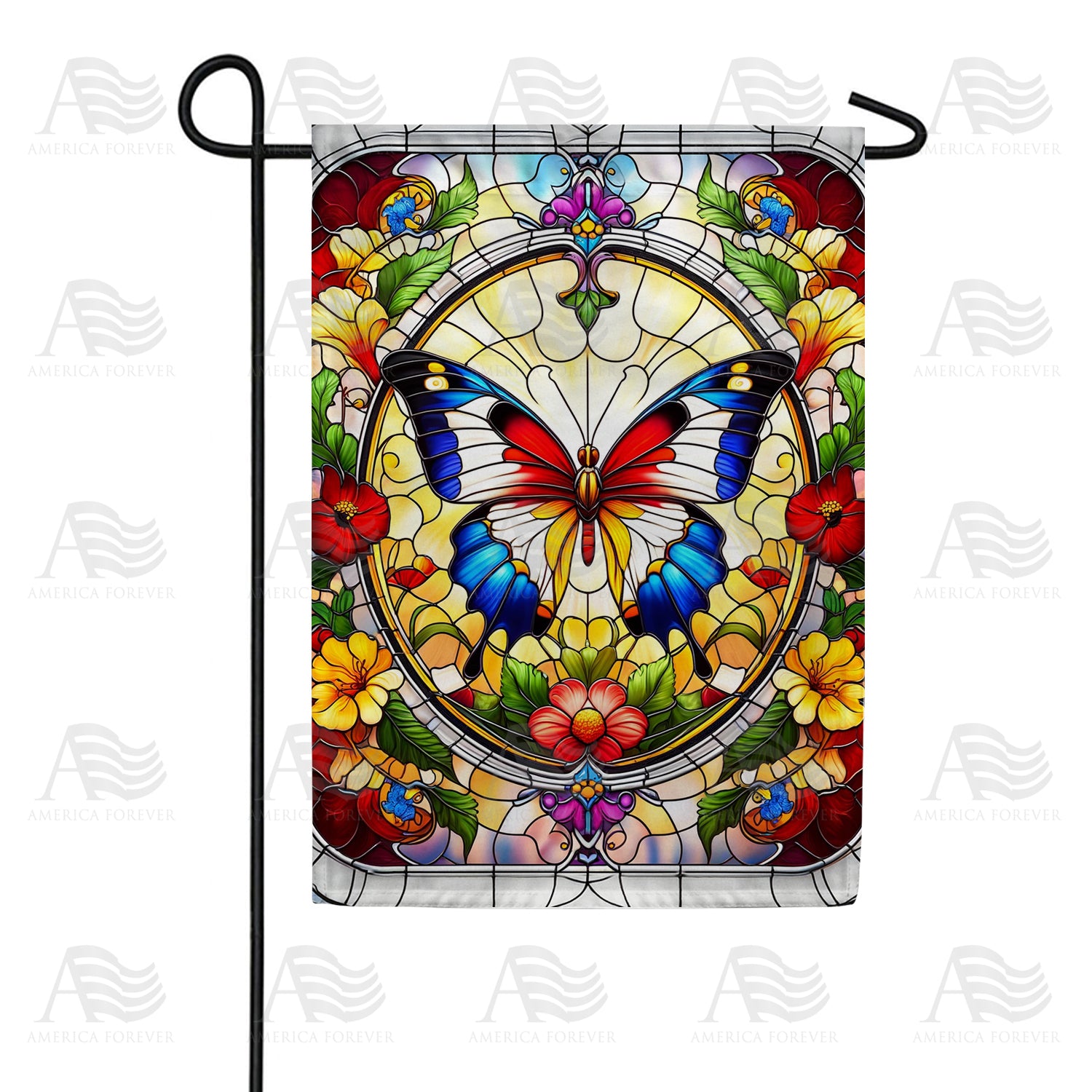 Butterfly Stained Glass Garden Flag