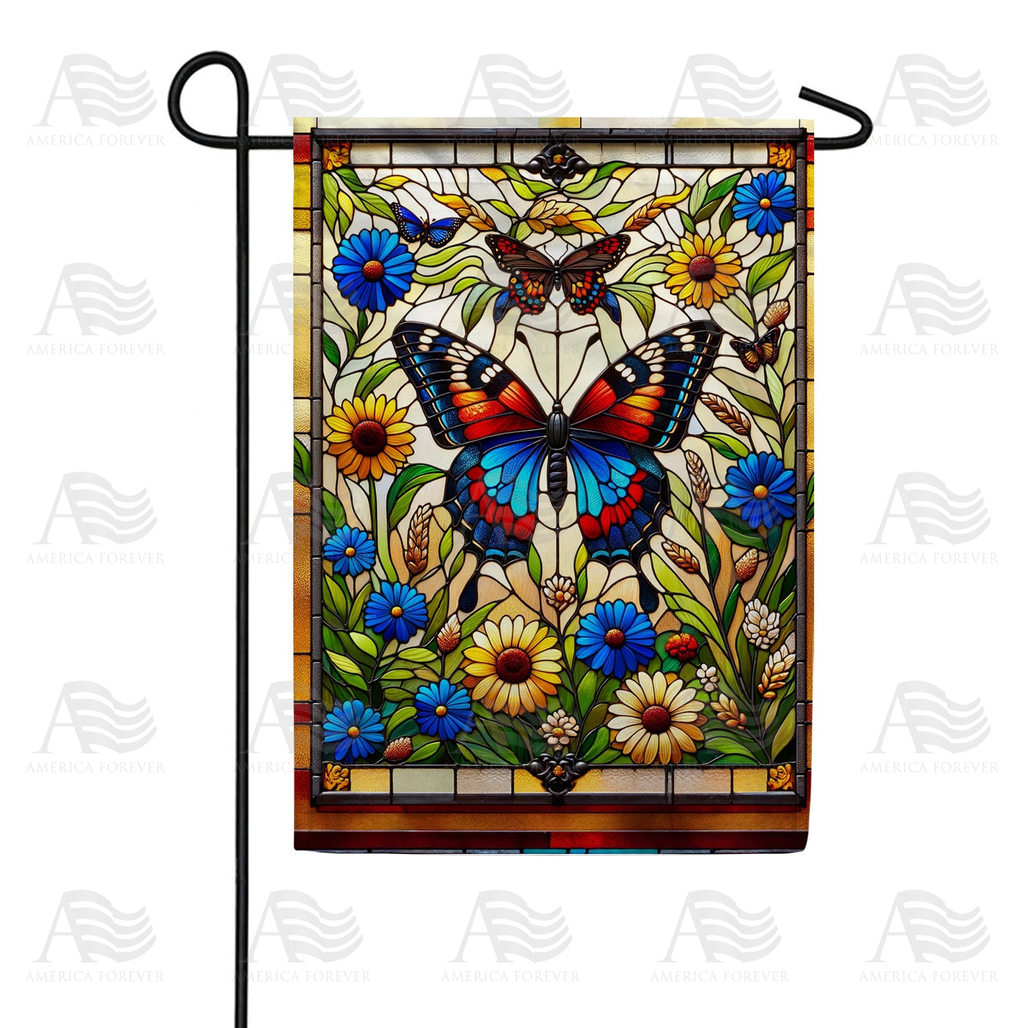 Majestic Butterfly Stained Glass Garden Flag