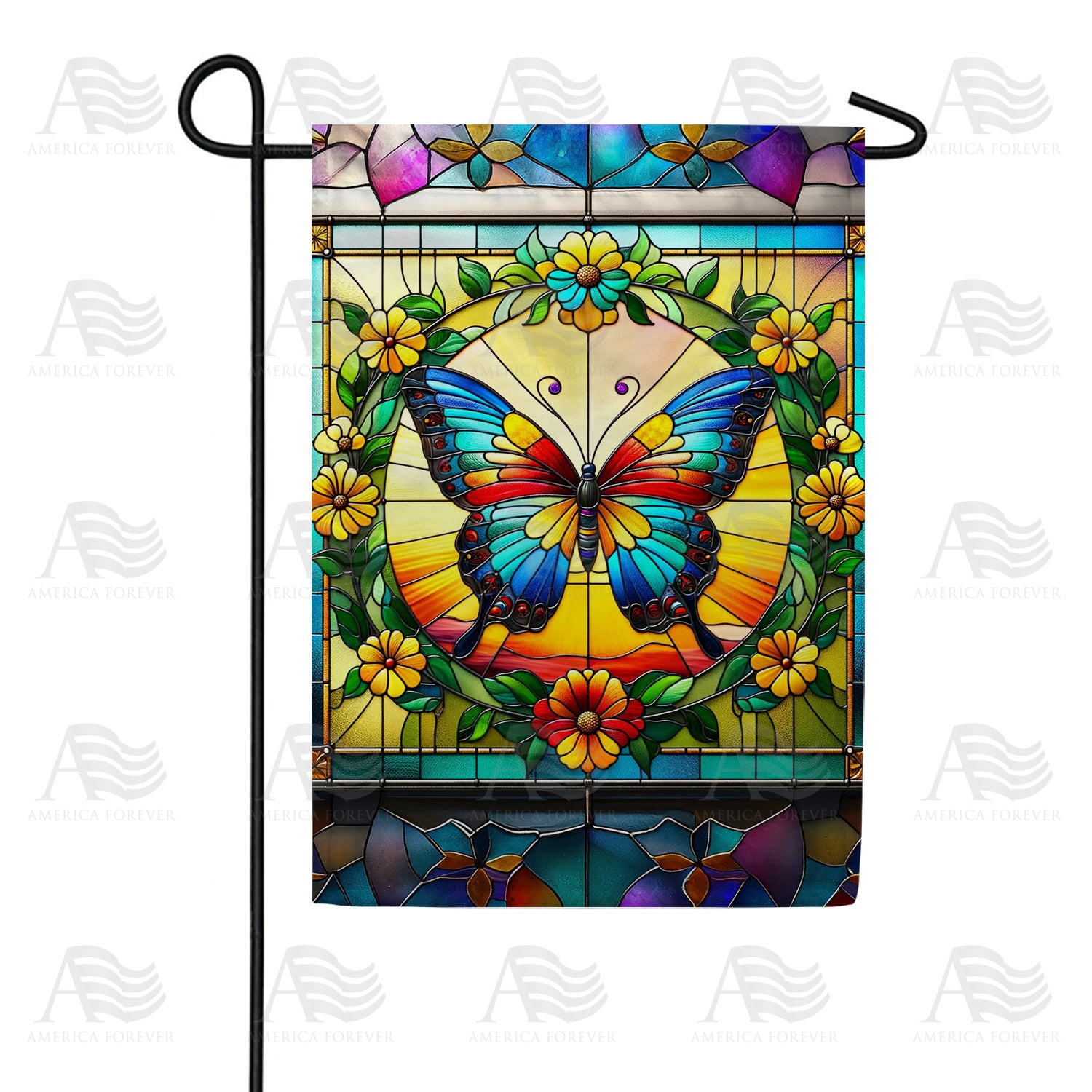 Radiant Butterfly Stained Glass Garden Flag