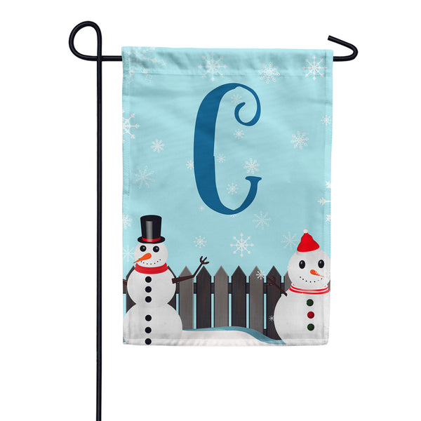 Let It Snow Backyard Snowmen Monogram Garden Flag