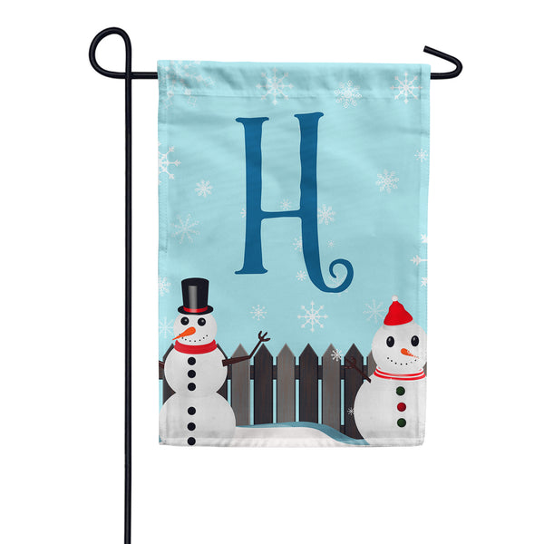 Let It Snow Backyard Snowmen Monogram Garden Flag