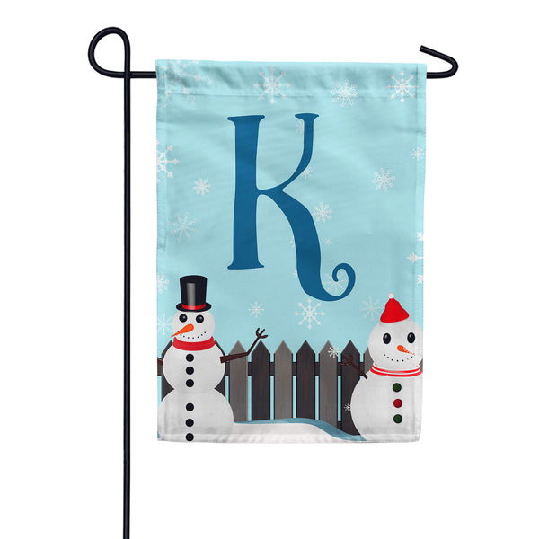 Let It Snow Backyard Snowmen Monogram Garden Flag