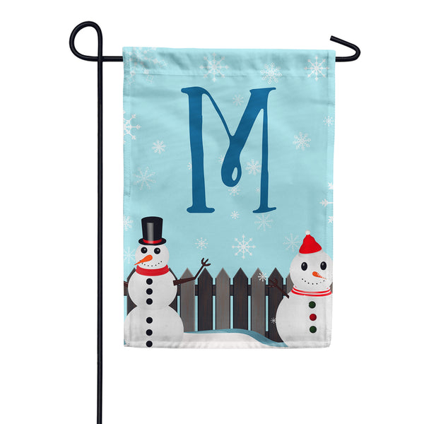 Let It Snow Backyard Snowmen Monogram Garden Flag