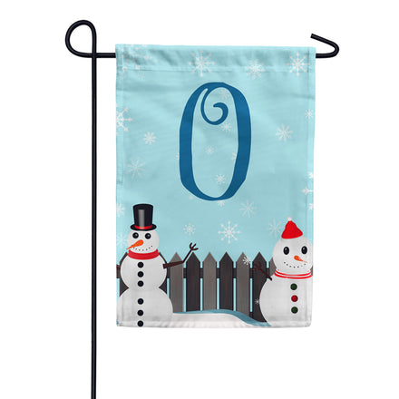 Let It Snow Backyard Snowmen Monogram Garden Flag