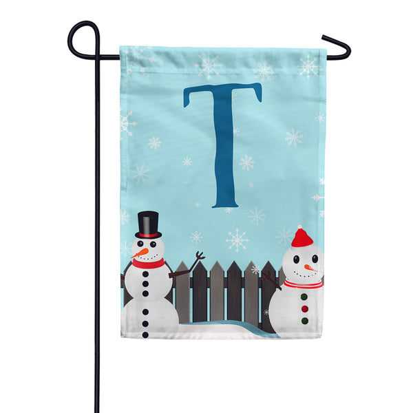 Let It Snow Backyard Snowmen Monogram Garden Flag