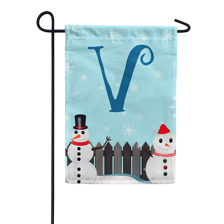 Let It Snow Backyard Snowmen Monogram Garden Flag