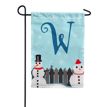 Let It Snow Backyard Snowmen Monogram Garden Flag