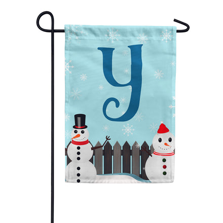 Let It Snow Backyard Snowmen Monogram Garden Flag