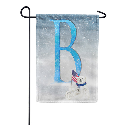 Polar Bear Snow Family Monogram Garden Flag