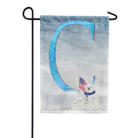 Polar Bear Snow Family Monogram Garden Flag