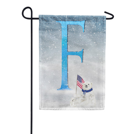 Polar Bear Snow Family Monogram Garden Flag