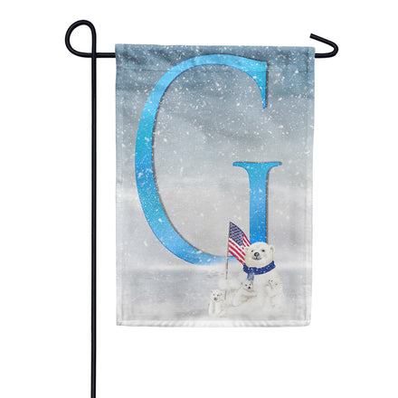 Polar Bear Snow Family Monogram Garden Flag