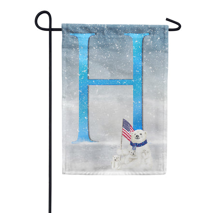 Polar Bear Snow Family Monogram Garden Flag