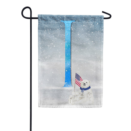 Polar Bear Snow Family Monogram Garden Flag