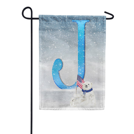 Polar Bear Snow Family Monogram Garden Flag