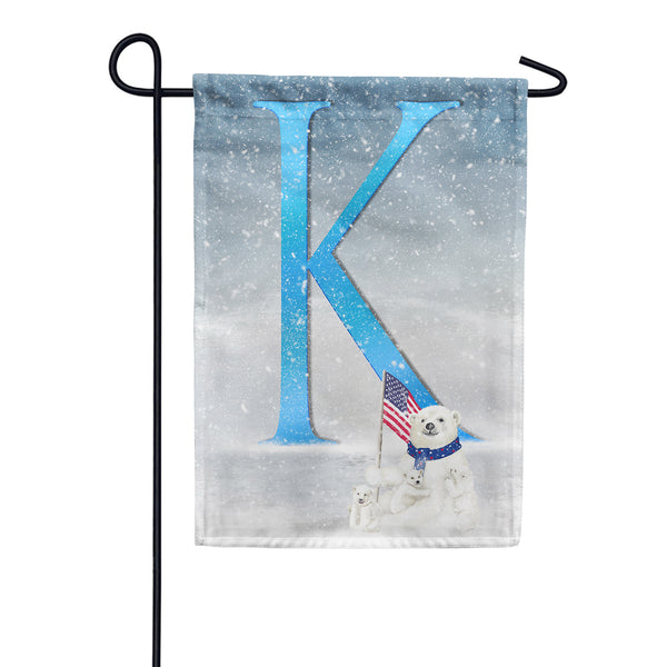 Polar Bear Snow Family Monogram Garden Flag