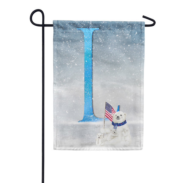 Polar Bear Snow Family Monogram Garden Flag