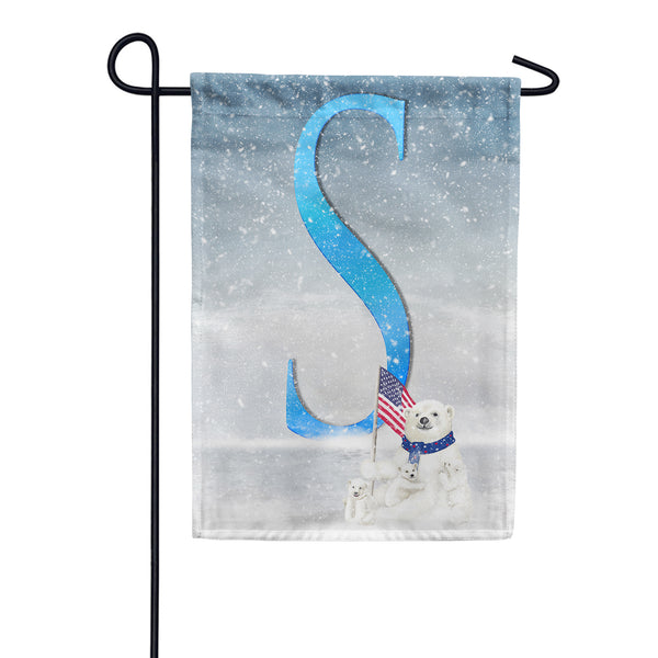 Polar Bear Snow Family Monogram Garden Flag