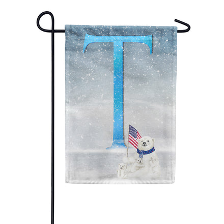 Polar Bear Snow Family Monogram Garden Flag