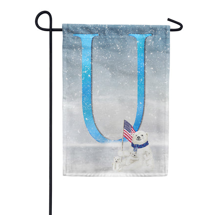 Polar Bear Snow Family Monogram Garden Flag