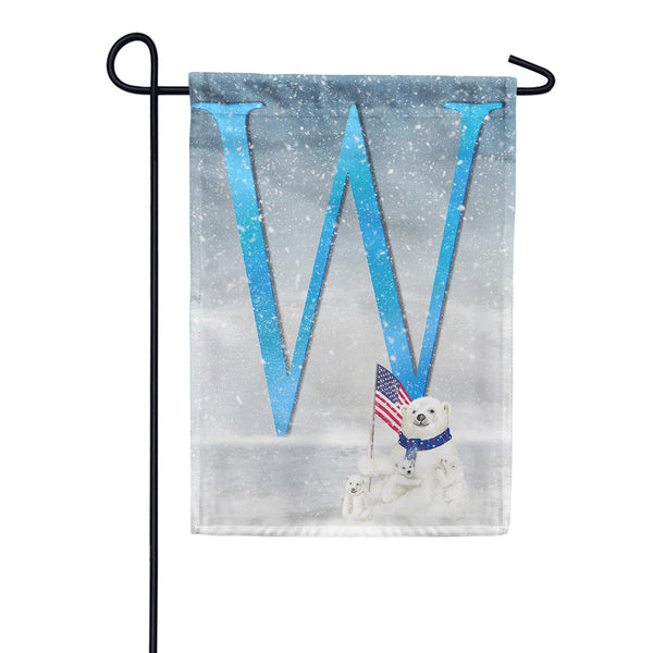 Polar Bear Snow Family Monogram Garden Flag