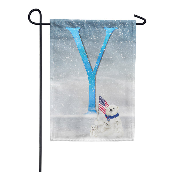 Polar Bear Snow Family Monogram Garden Flag