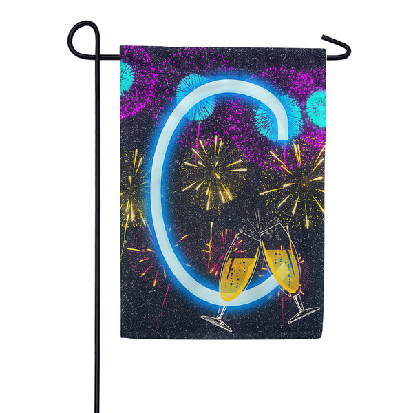 New Year Cheers Monogram Garden Flag