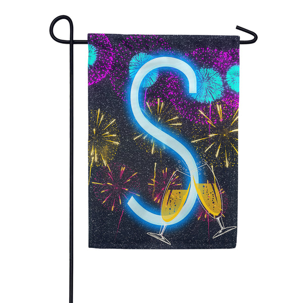 New Year Cheers Monogram Garden Flag