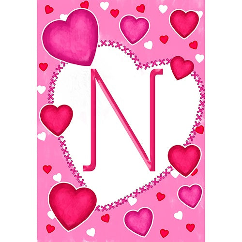 Happy Valentine's Day Hearts Monogram Garden Flag